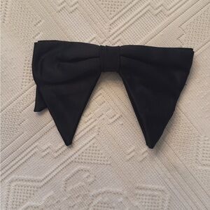 1970s Black Satin Butterfly Clip-On Bowtie by Ormond | 70s Vintage Oversized